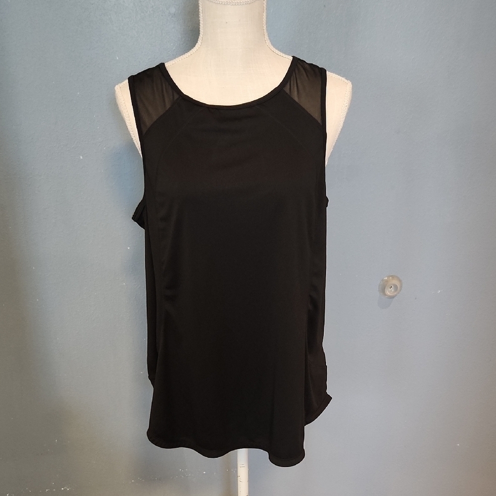 Danskin Mesh Dri Fit High Low Key Hole Back Flowy Sleeveless Tank Top Shirt